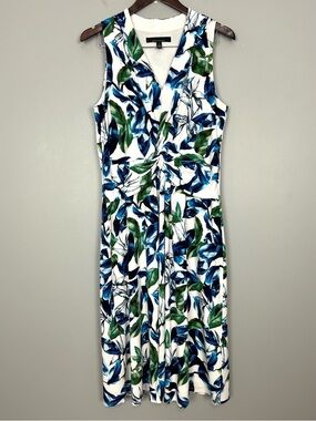 WHBM Matte Jersey Shirred Midi Dress Women’s Size 12 Floral Sleeveless Stretch